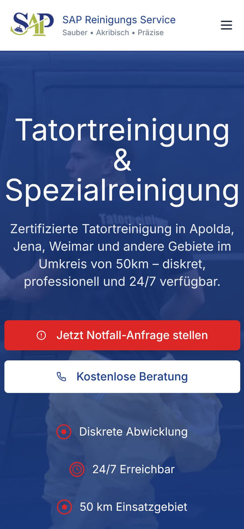 Website von SAP Gebäudereinigung am Handy