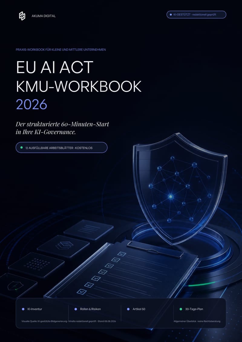 Cover des EU AI Act KMU-Workbooks 2026 von Akuma Digital